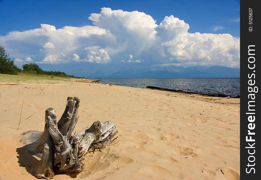 Sandy coast of lake Baikal