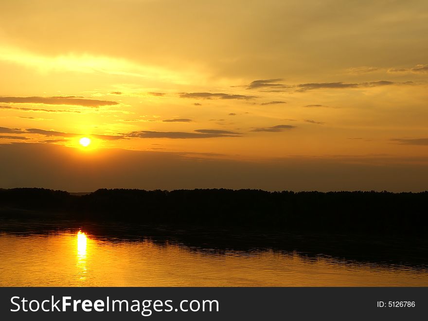 Sunset on the Danube river