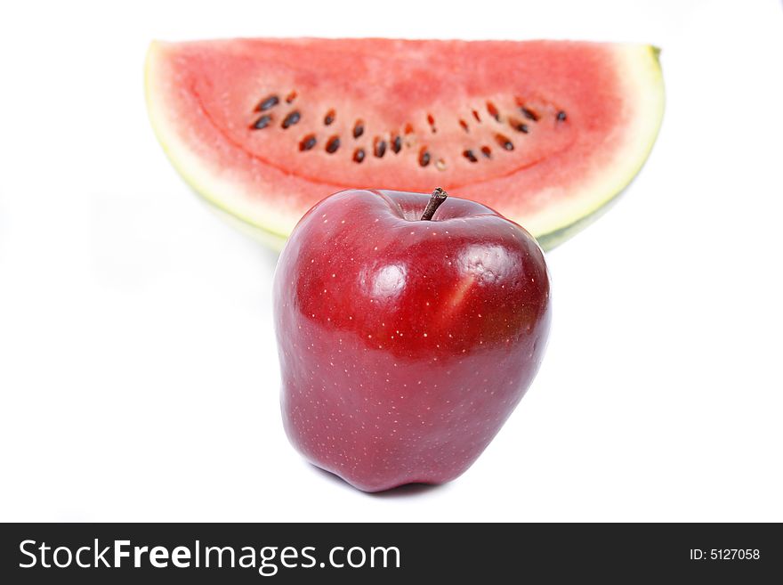 Apple and watermelon isolated on white background