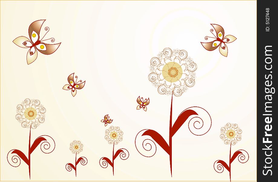 Abstract background with floral and butterfly. Abstract background with floral and butterfly