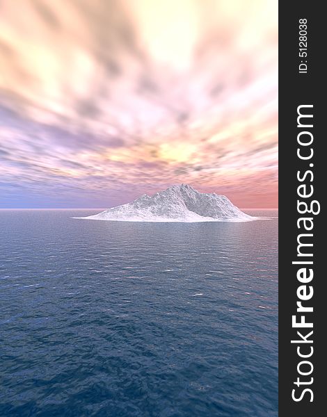 The big iceberg on  the open ocean - 3d landscape scene.