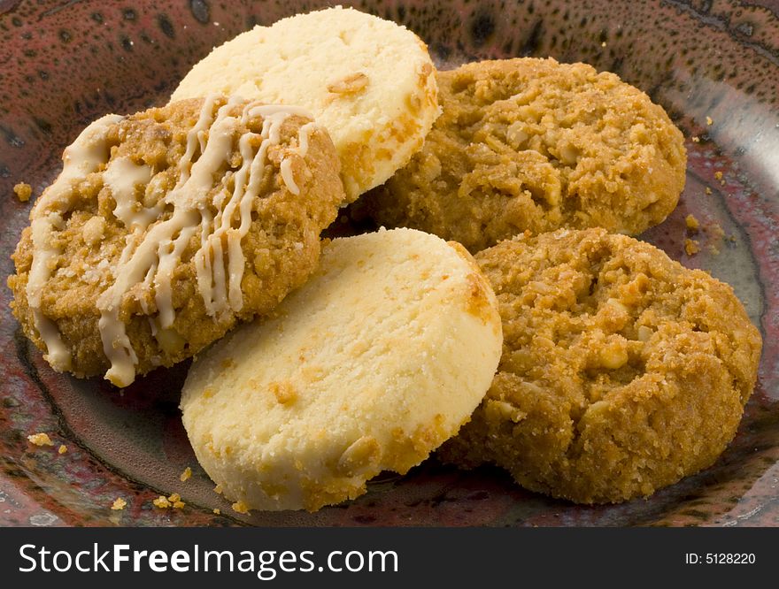 An arrangement of biscuits on a plate