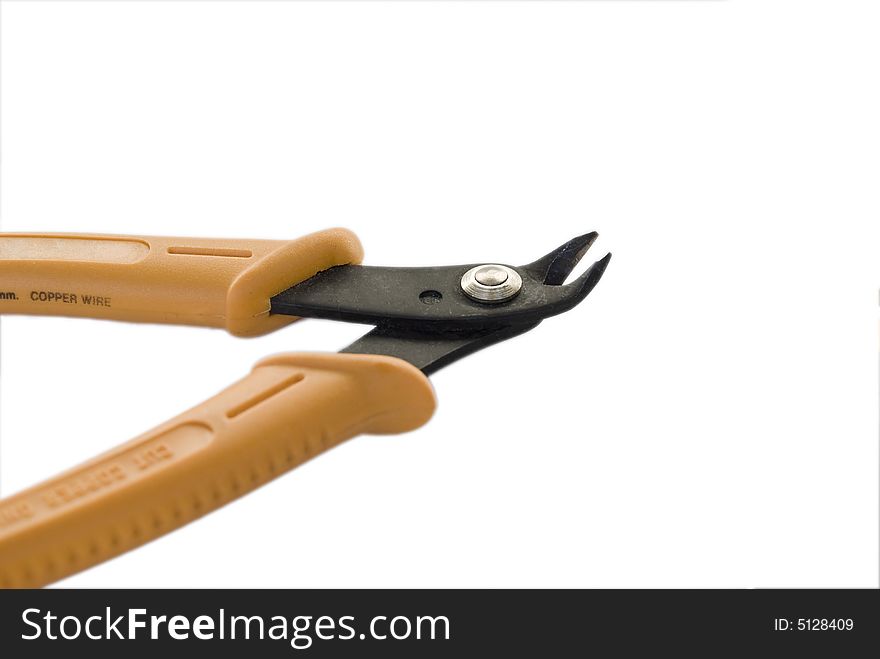Red pliers isolated on a white background, copper cutter. Red pliers isolated on a white background, copper cutter