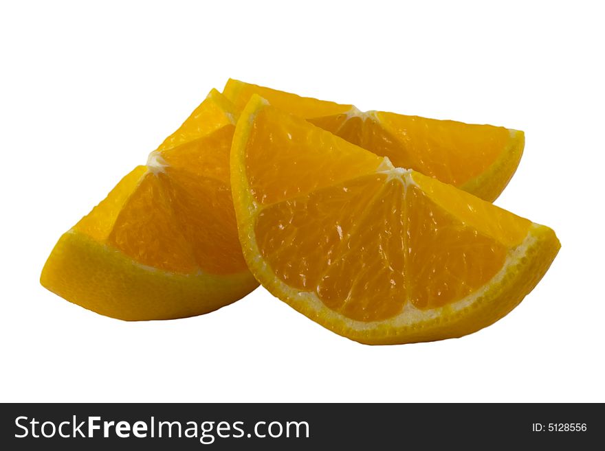 Pieces of orange on a white background. Pieces of orange on a white background