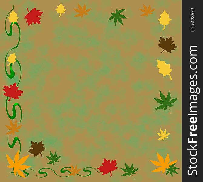 Colorful autumn leaves frame around mottled center. Colorful autumn leaves frame around mottled center