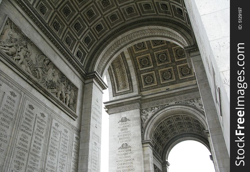 Famous arc de triumph in paris, france, detail