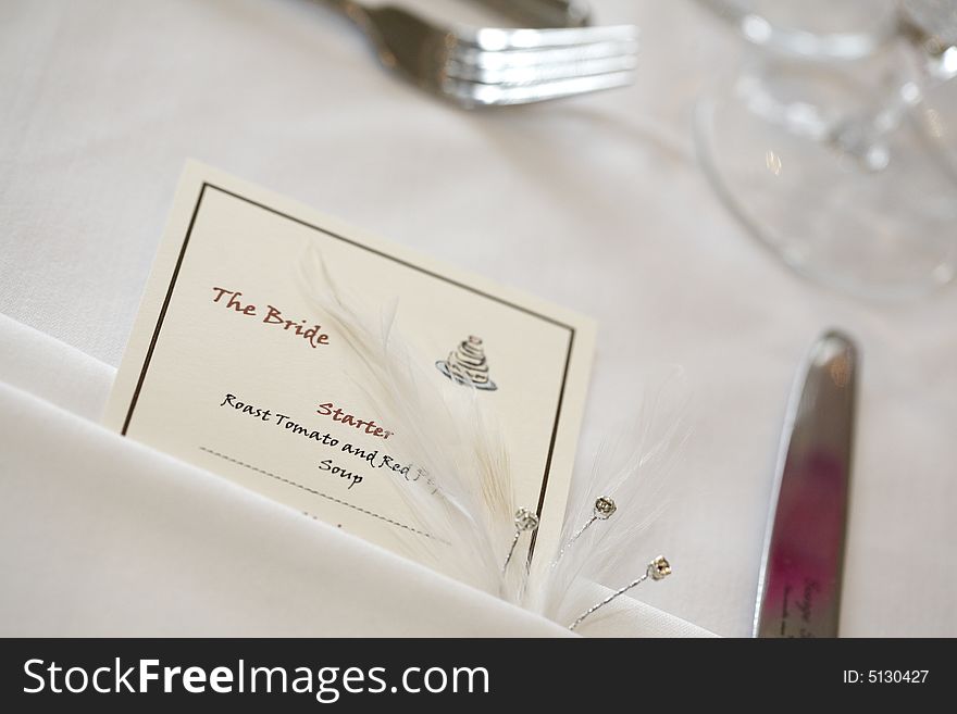The Bride's place setting and menu