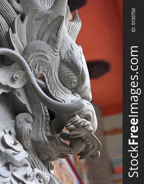 Dragon head carving near the Big Buddha in Hong Kong