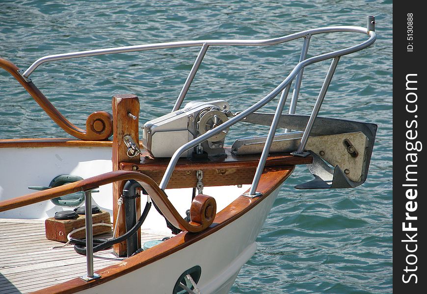 Bow of white yacht over the blue water. Bow of white yacht over the blue water