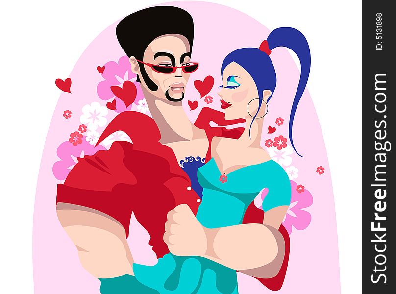 Cartoon couple madly in love. Cartoon couple madly in love