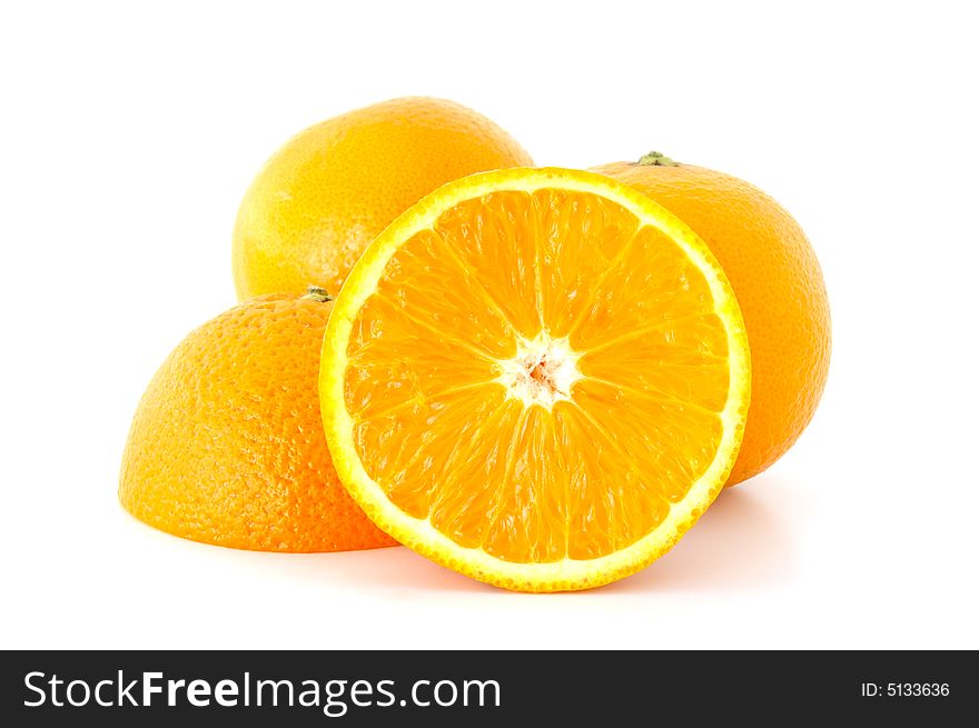 Few juicy oranges on verwhite (not isolated) background. Few juicy oranges on verwhite (not isolated) background.