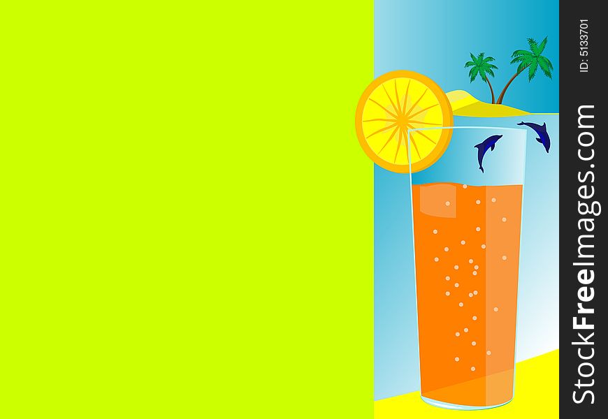 Background - a glass with juice on a sea beach in a vector