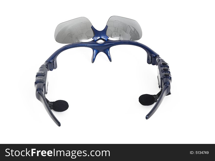 Sunglasses with mp3 player on white background