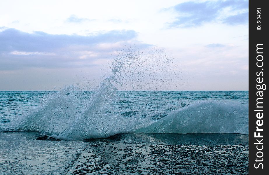 Wave on blue sea, shot in Crimea