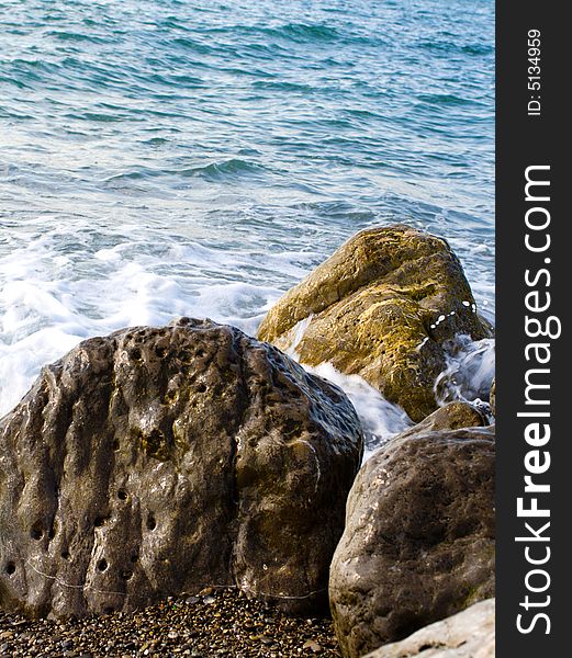 Sea tide over rocks, shot in Crimea