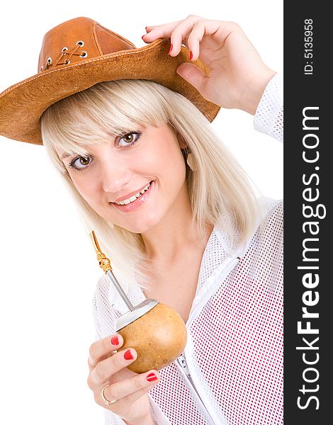 Smiling girl in cowboy hat with mate. Smiling girl in cowboy hat with mate