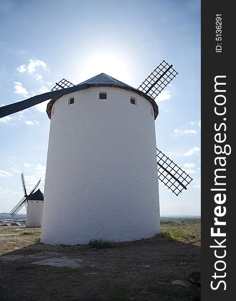 White mill on the country of la mancha in spain. White mill on the country of la mancha in spain