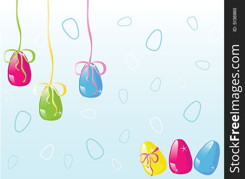 Abstract illustration on an easter theme: multi-coloured easter eggs on a blue  background. Abstract illustration on an easter theme: multi-coloured easter eggs on a blue  background