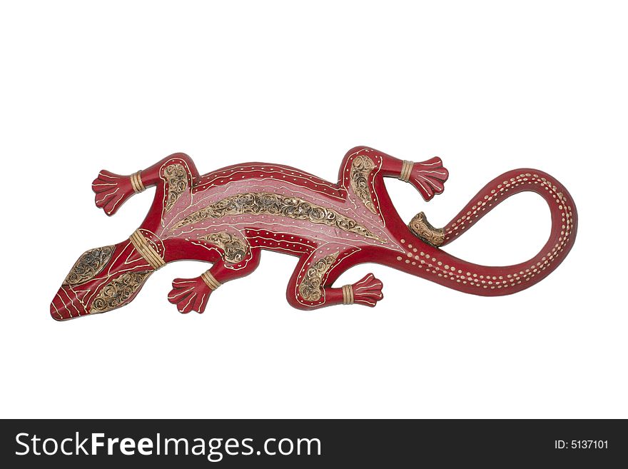 Handmade antique african wooden lizard, isolated