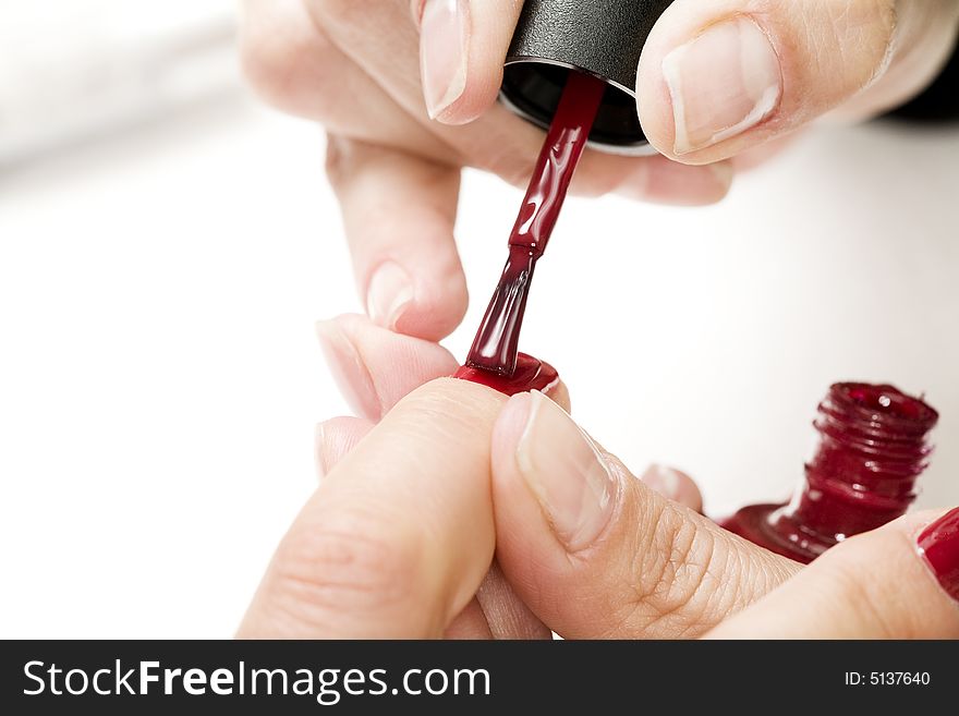 Close-up of manicure process