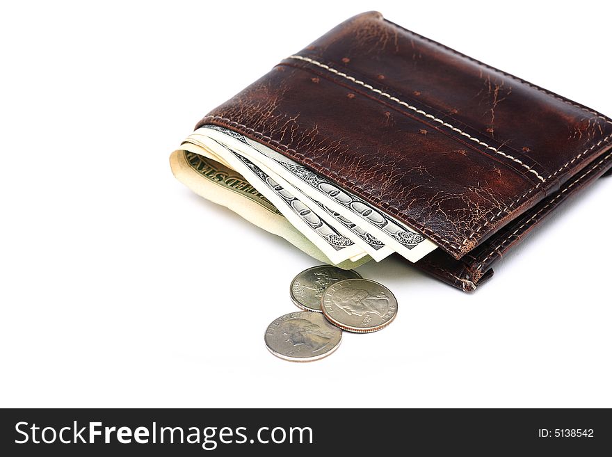 Wallet with couple of hundred dollar bills and a few coins
