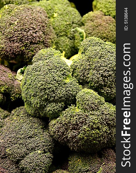 Fresh broccoli for sale in a grocery store