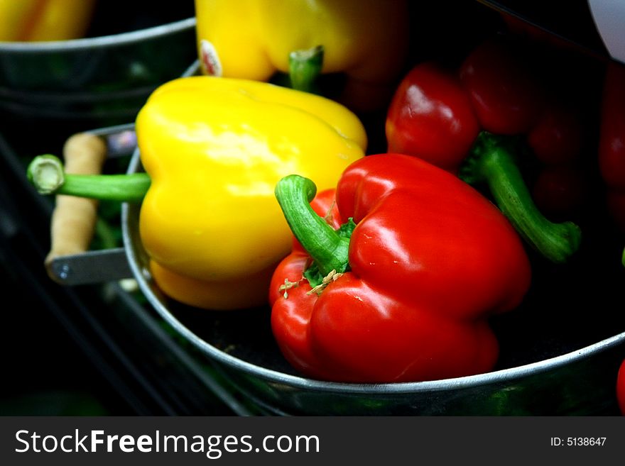Assorted bell peppers for sale in a food store