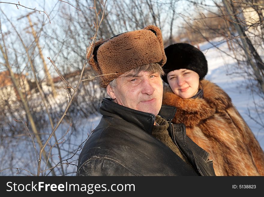 Man and woman on the winter walk