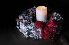 Christmas Wreath With One Candle Stock Photo Christmas Wreath With One Candle Stock Photo