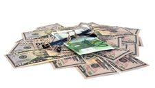 Dollars, Euro And Glasses Royalty Free Stock Photography