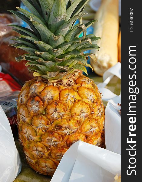 Fruit still life: food ananas,  bread