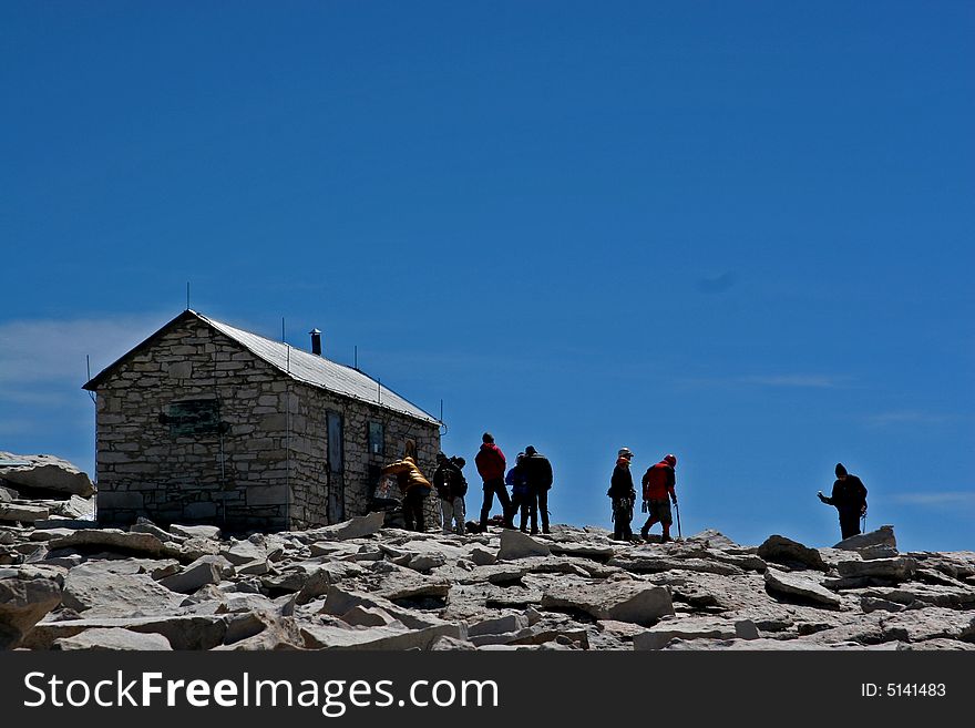 A shelter at the top of the Mt. Whitney.