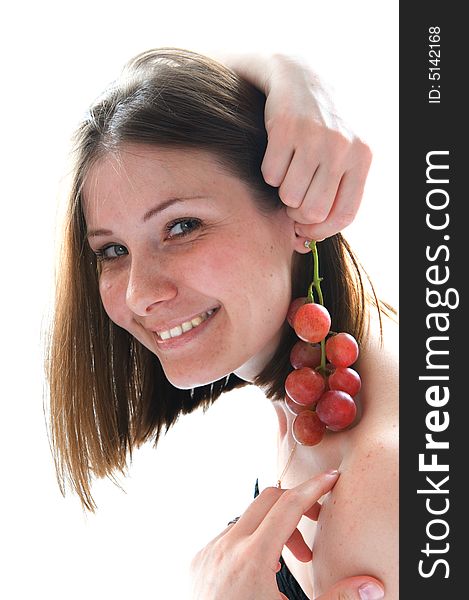 Beautiful Young Woman With Red Grape