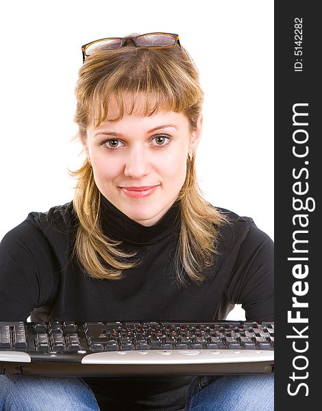 Smiling girl with a keyboard. Smiling girl with a keyboard