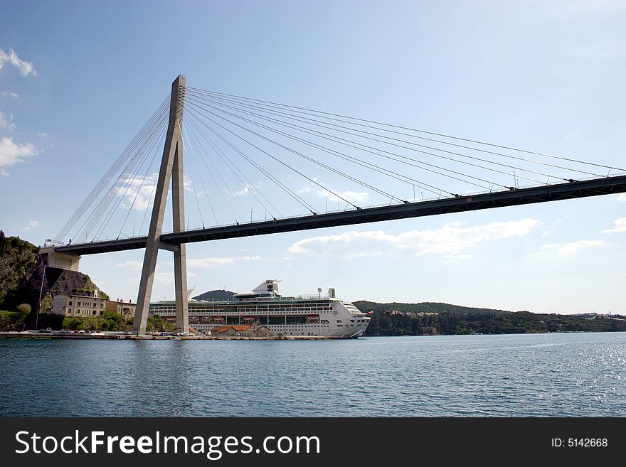 Suspension bridge over the water in Dubrovnik, Croatia. Suspension bridge over the water in Dubrovnik, Croatia.