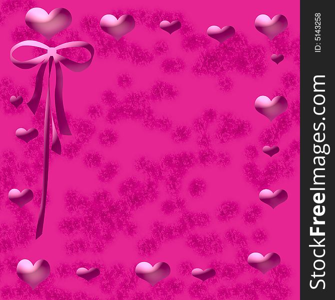 Pink hearts and ribbon frame mottled center. Pink hearts and ribbon frame mottled center