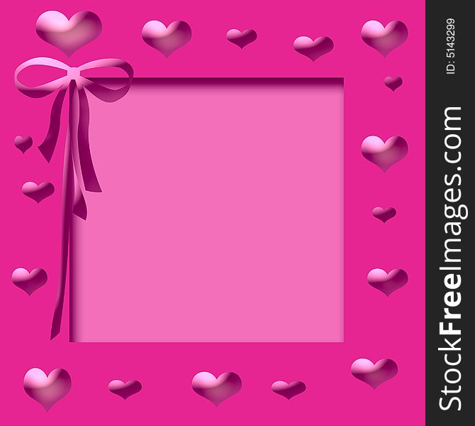 Pink hearts and ribbon frame cutout center. Pink hearts and ribbon frame cutout center
