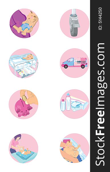 A Set of Pink Baby Icons.