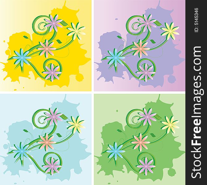 Grunge floral backgrounds 4 different version vector. Grunge floral backgrounds 4 different version vector