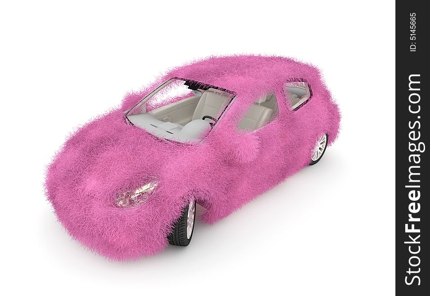 3d girl auto decorated with pink glamour fur.