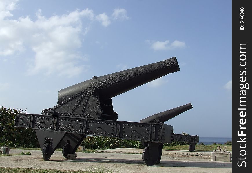 Couple of big cannons, near the Morro Castle, in Havana Cuba