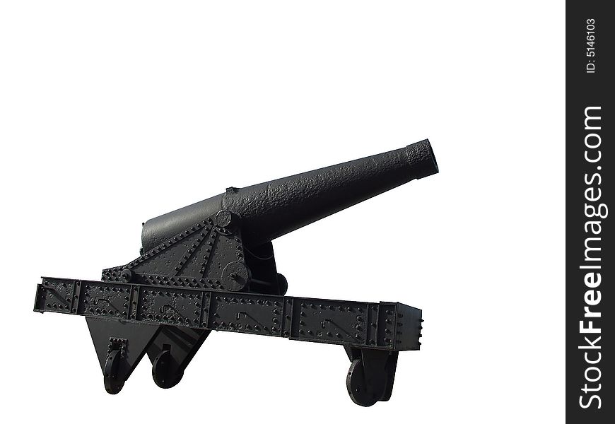 Big colonial cannon, isolated in a white background. Big colonial cannon, isolated in a white background