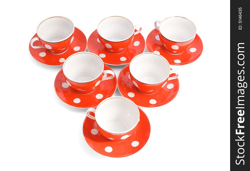 Six teacups on the white backround