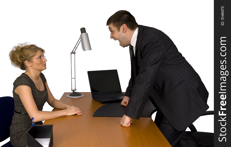 Business woman and businessman in office.