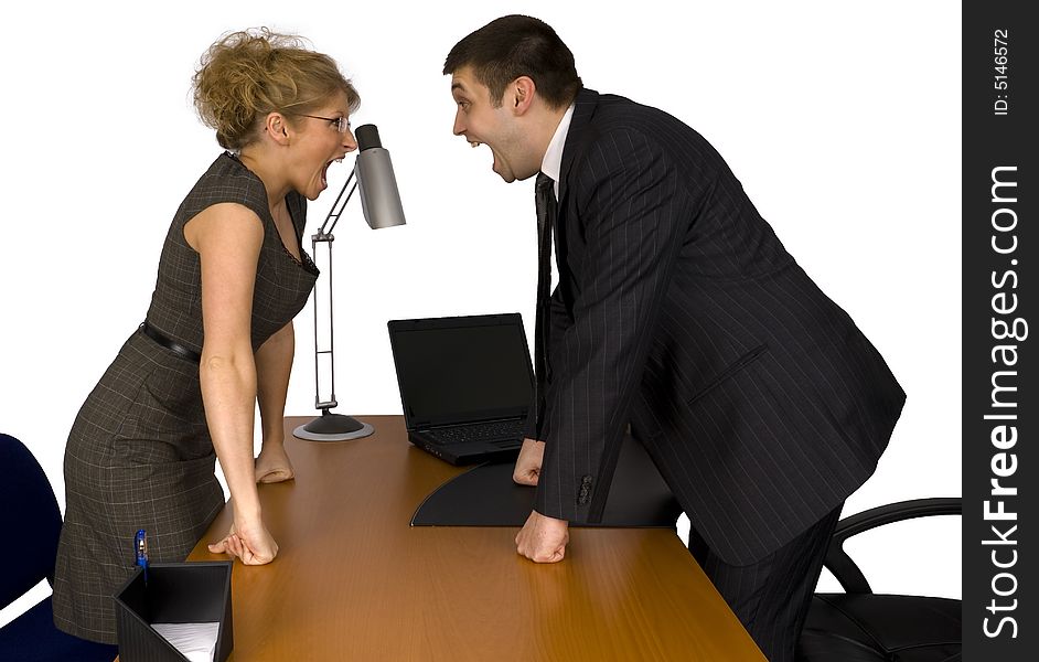 Business woman and businessman in office.