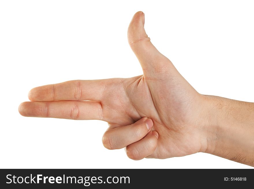 Palm gun gesture isolated over white