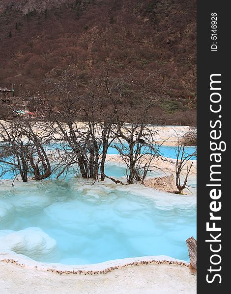 Colorful lake on huanglong mountain. Colorful lake on huanglong mountain