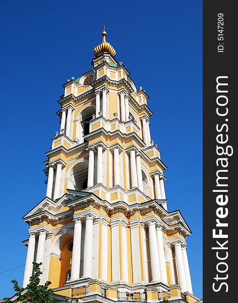 Bell tower of russian monastery, Moscow, Russia