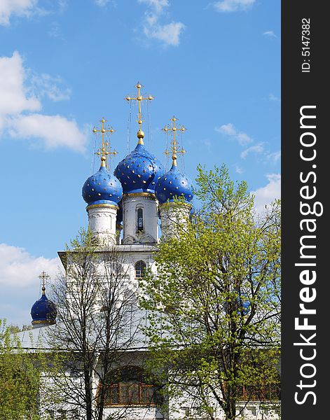 White Church With Blue Cupolas