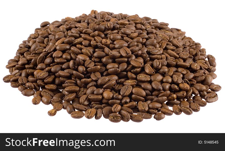 Coffee beans on white, isolated, close-up. Coffee beans on white, isolated, close-up